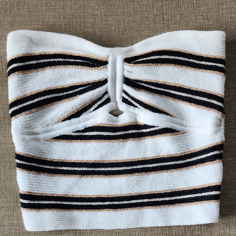 American Eagle Outfitters White Strapless Tube Top with Black & Tan Stripes
